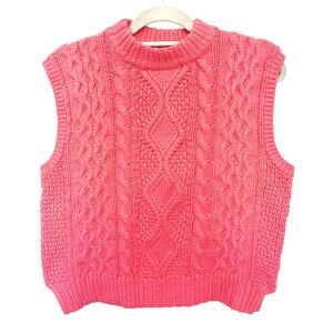 SHE+SKY Cable Knit High Neck Sweater Vest Sz L Peach Chunky New Indie Y2k Retro